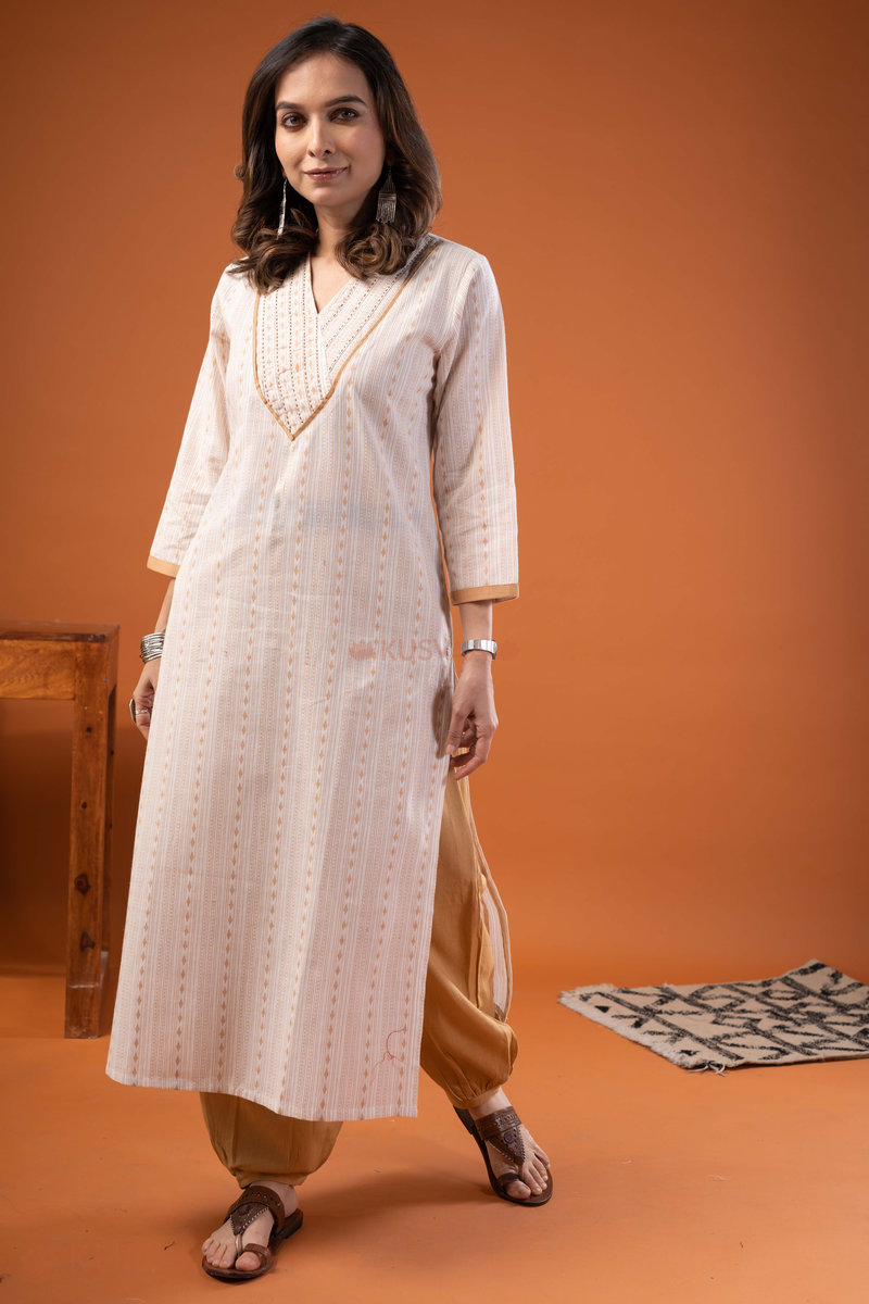 Image for Kusvaa Wkr246 Dewina Handloom Cotton Kurta Sleeves