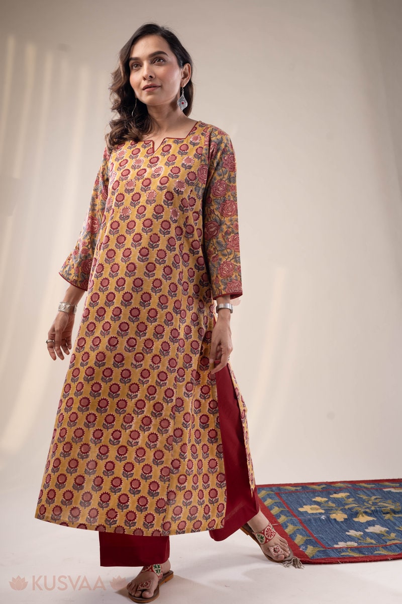 Image for Kusvaa Wkr295 Sidra Handblok Print Cotton Kurta Pocket