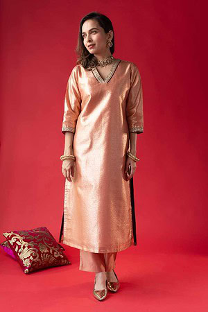 Image for Kusvaa Cood050 Sipra Tissue Kurta Pant Set Front