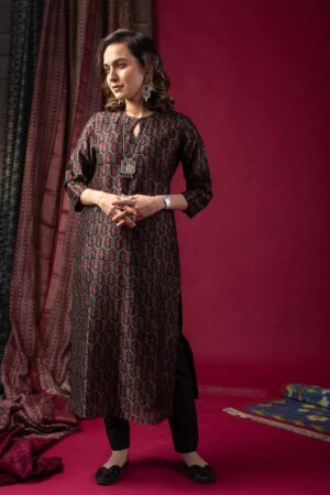 Image for Kusvaa Wkr061 Jiva Chanderi Straight Kurta Sitting