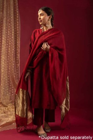 Image for Kusvaa Cood070 Ratri Cotton Silk Kurta Pant Set Sleeves