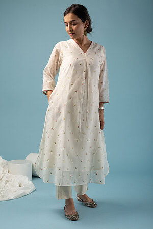 Image for Kusvaa Wkr141 Anuja Chanderi A Line Kurta Sitting