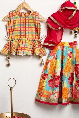 Image for Kusvaa Grw090 Hema Cotton Girls Skirt Top And Dupatta Set Back