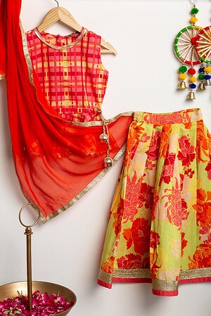 Image for Kusvaa Grw091 Jaya Cotton Girls Skirt Top And Dupatta Set Featured