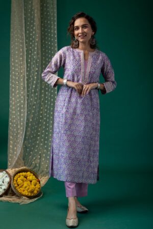 Image for Kusvaa Wkr188 Anima Chanderi Straight Fit Kurta Front