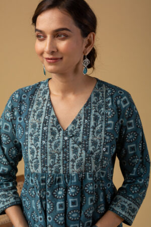 Image for Kusvaa Wkr190 Archana Cotton Block Print Kurta Featured