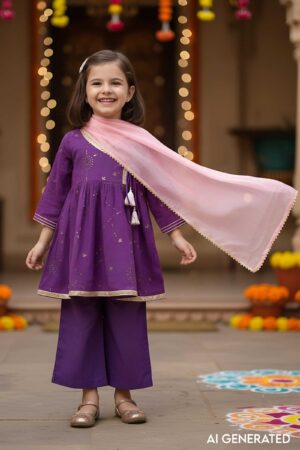 Image for Kusvaa Grw100 Shritika Cotton Mulmul Girls Complete Suit Set Model