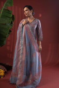 Image for Kusvaa Kds022 Shriva Chanderi Kurta With Dupatta Set Sleeves